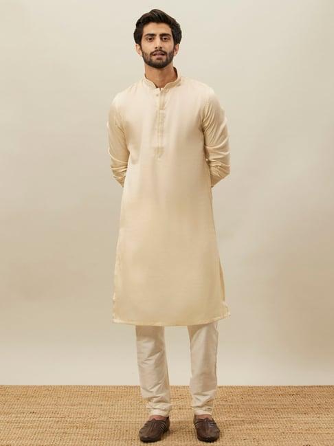 manyavar beige regular fit kurta & pyjamas set