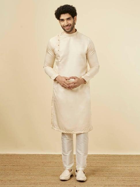 manyavar beige regular fit kurta & pyjamas set