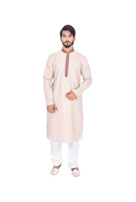 manyavar beige self design kurta & pyjama set