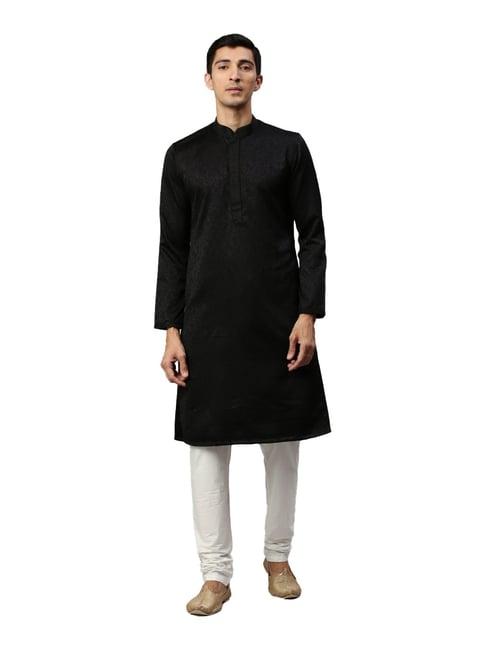 manyavar black regular fit self design kurta set