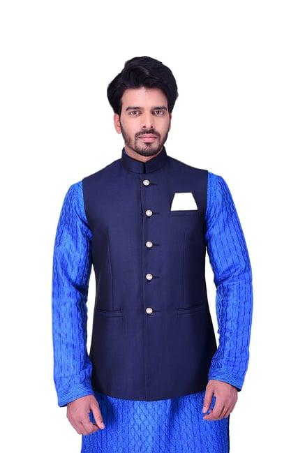 manyavar blue self design ethnic waistcoat