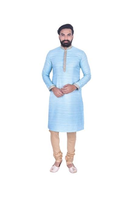 manyavar blue self design kurta & churidar set