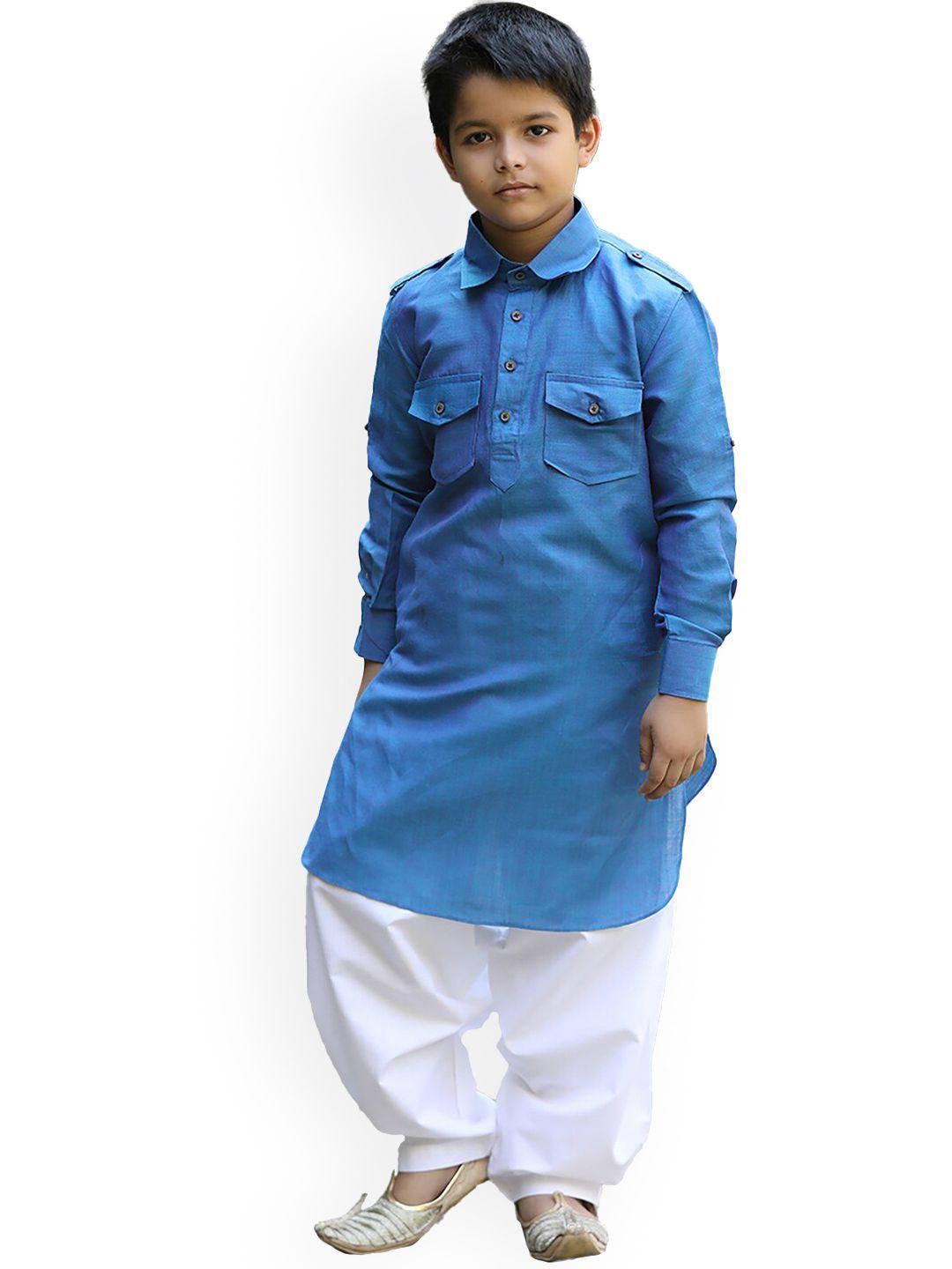 manyavar boys blue kurta with dhoti pants