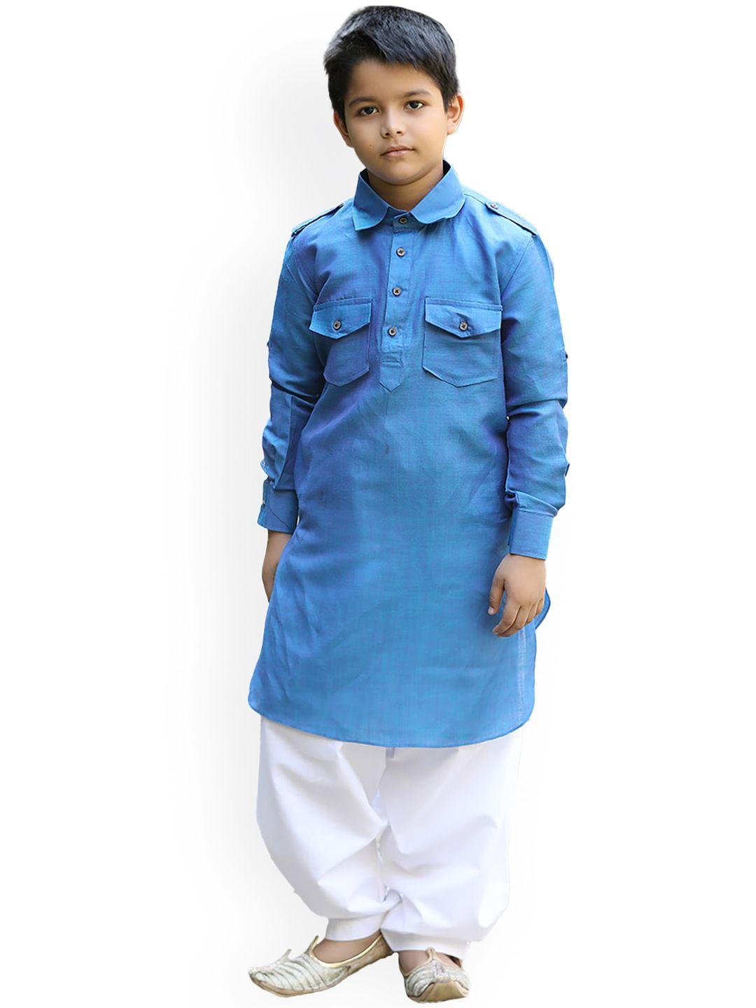 manyavar boys blue kurta with dhoti pants