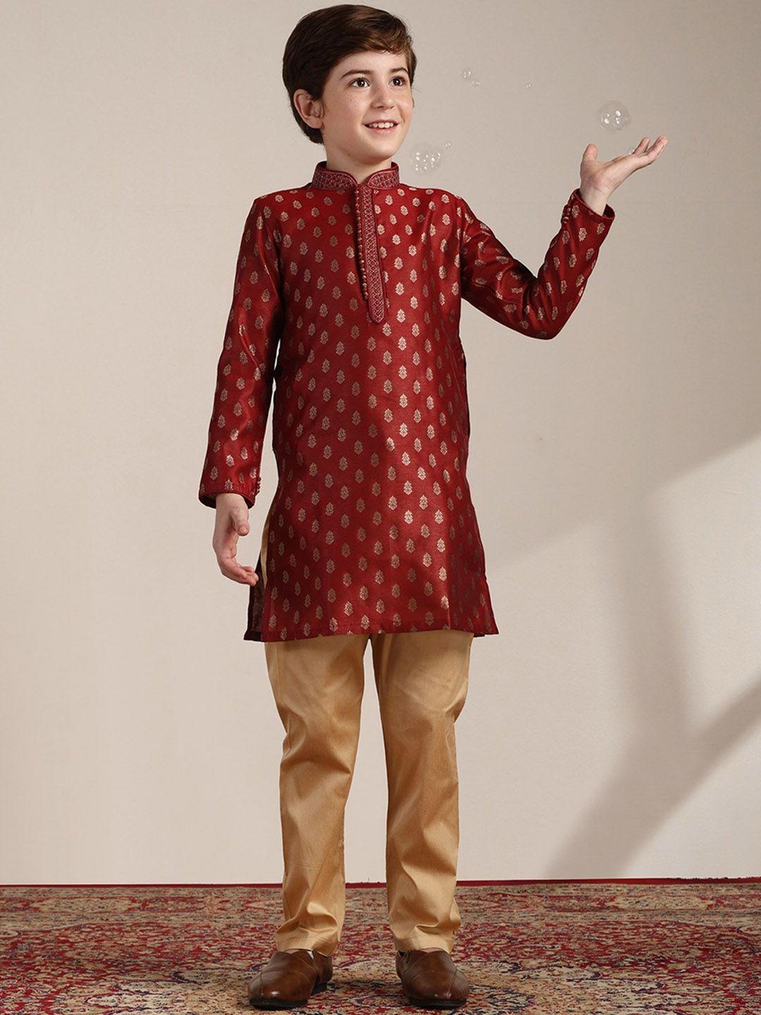 manyavar boys ethnic motifs woven design straight kurta with pyjamas
