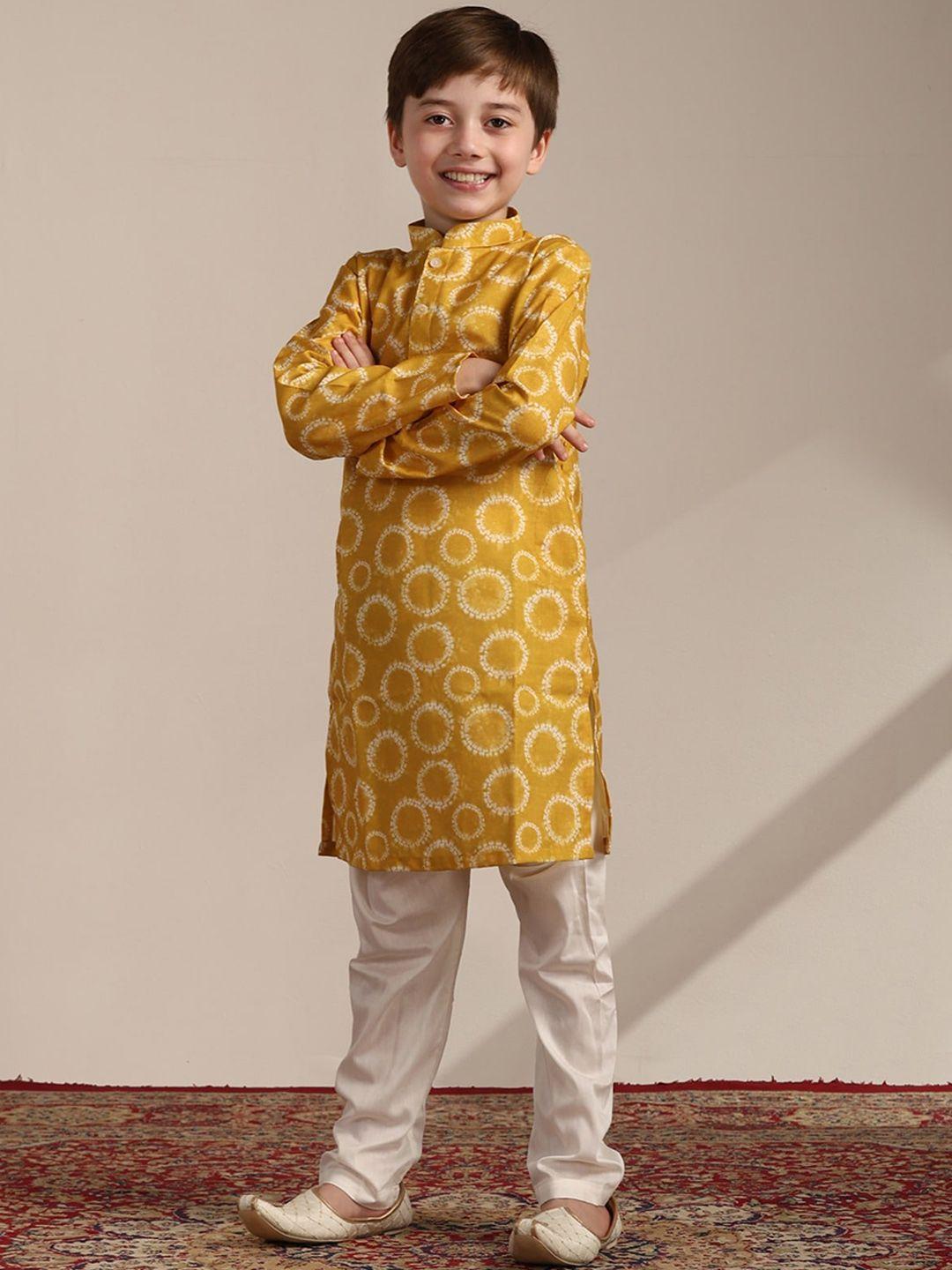 manyavar boys geometric printed regular kurta with pyjamas