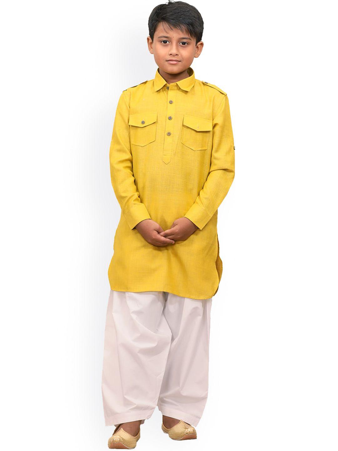 manyavar boys mustard yellow cotton kurta with salwar
