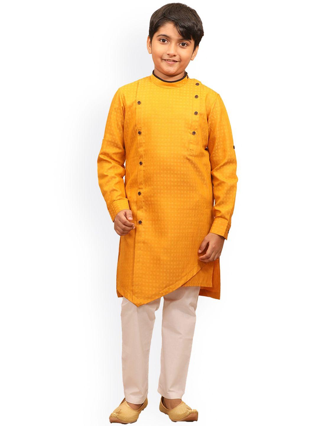 manyavar boys mustard yellow kurta with pyjamas
