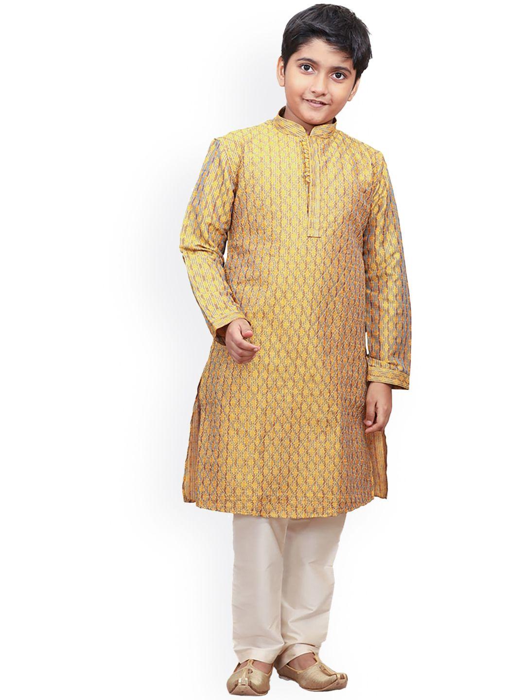 manyavar boys mustard yellow paisley kurta with pyjamas
