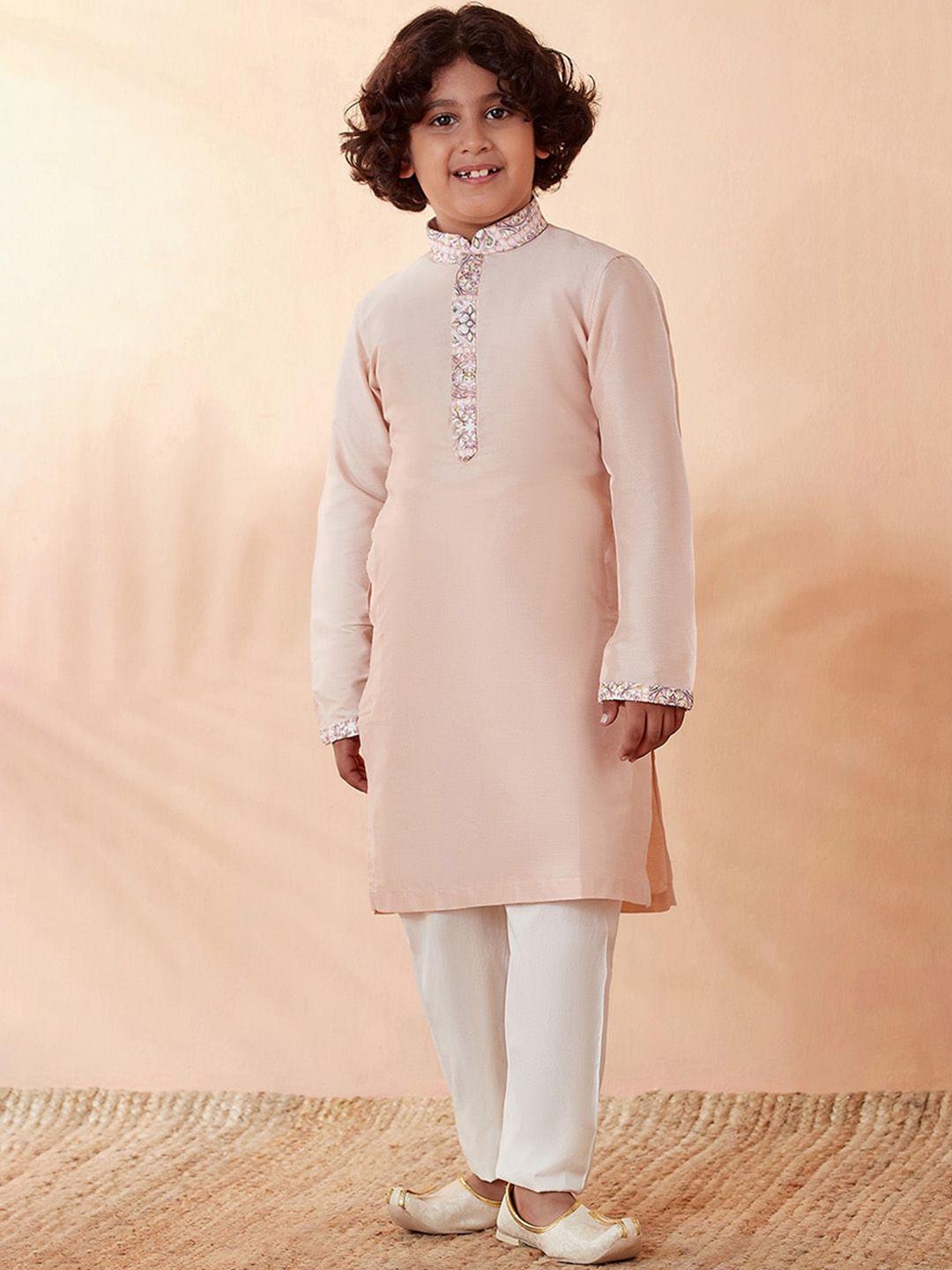 manyavar boys printed kurta with pyjamas & nehru jacket