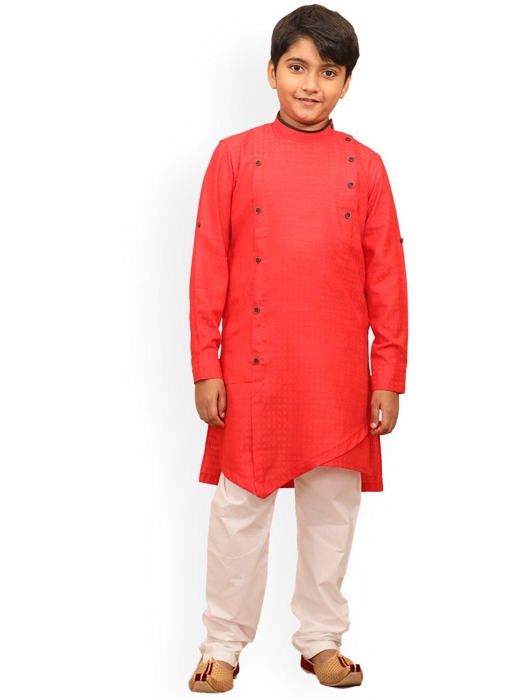 manyavar boys red & white kurta with churidar