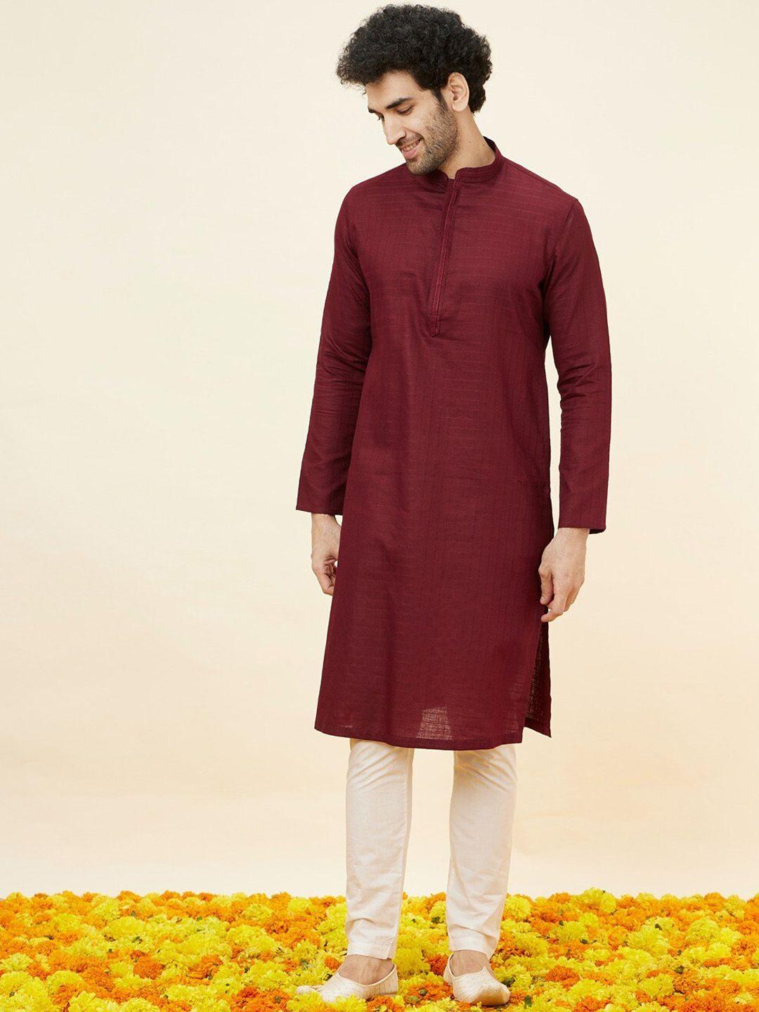 manyavar checked pure cotton kurta with pyjamas