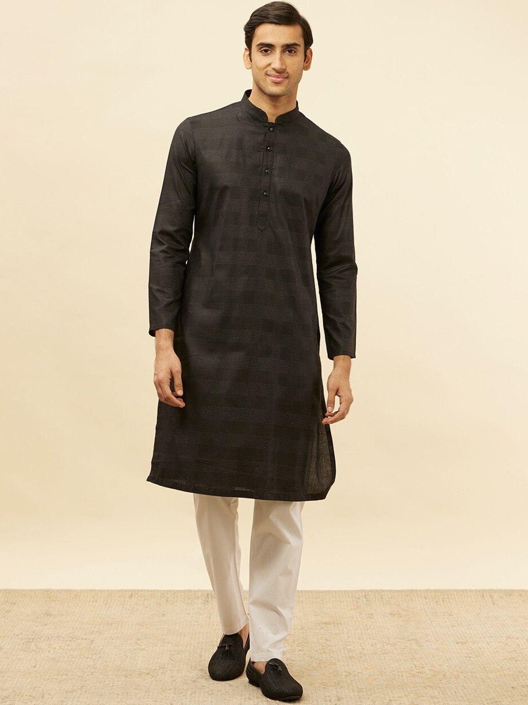 manyavar checked regular pure cotton kurta with pyjamas