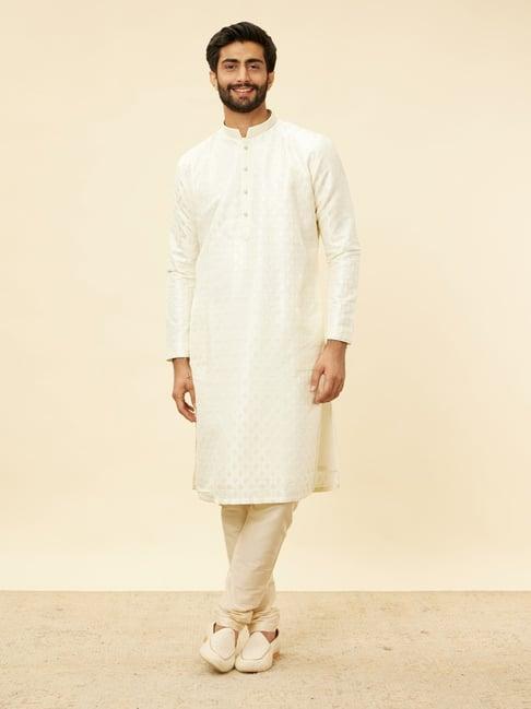 manyavar cream regular fit embroidered kurta bottom set