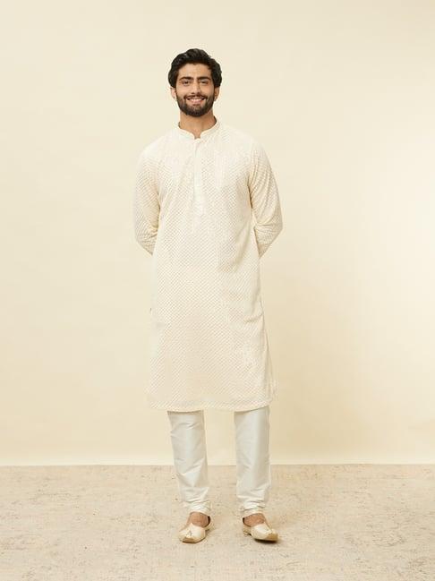 manyavar cream regular fit embroidered kurta bottom set