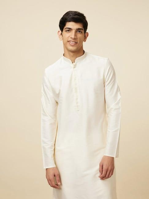 manyavar cream regular fit kurta & pyjamas set