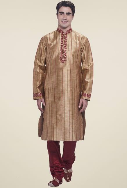 manyavar dark beige regular fit kurta set