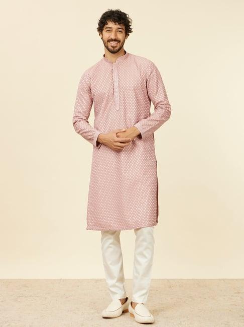 manyavar dusty pink & cream embroidered kurta bottom set