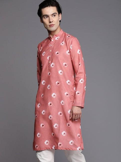 manyavar dusty pink regular fit printed kurta