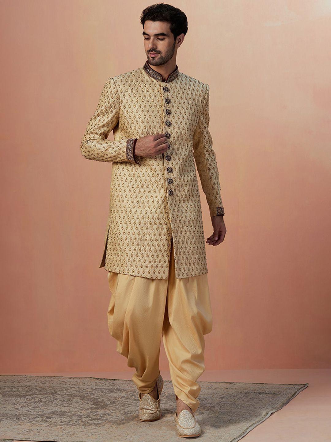 manyavar embroidered art silk traditional indo western sherwani set