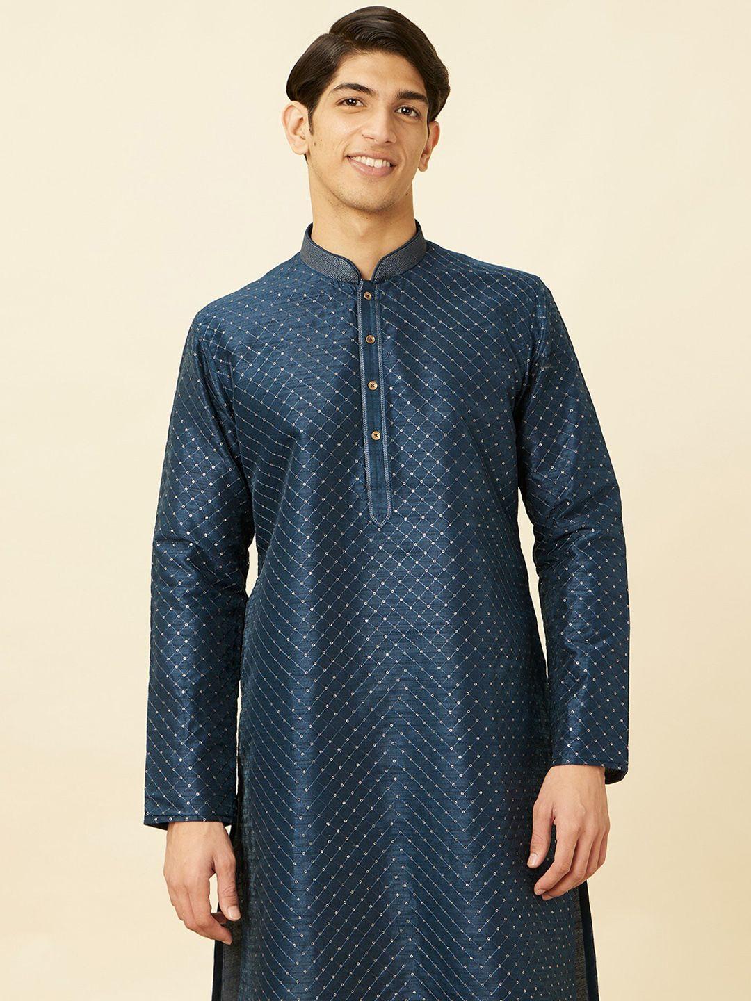 manyavar embroidered sequinned kurta with pyjamas