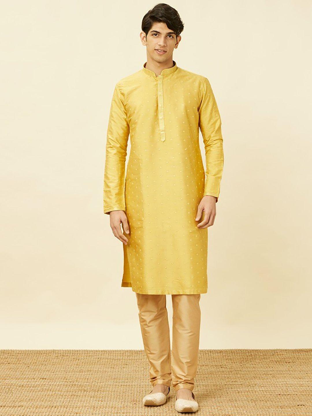 manyavar ethnic motifs embroidered kurta with pyjamas