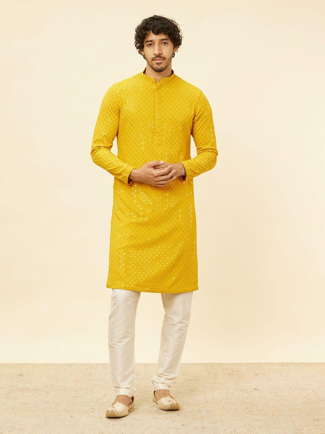 manyavar ethnic motifs embroidered regular thread work kurta with pyjamas