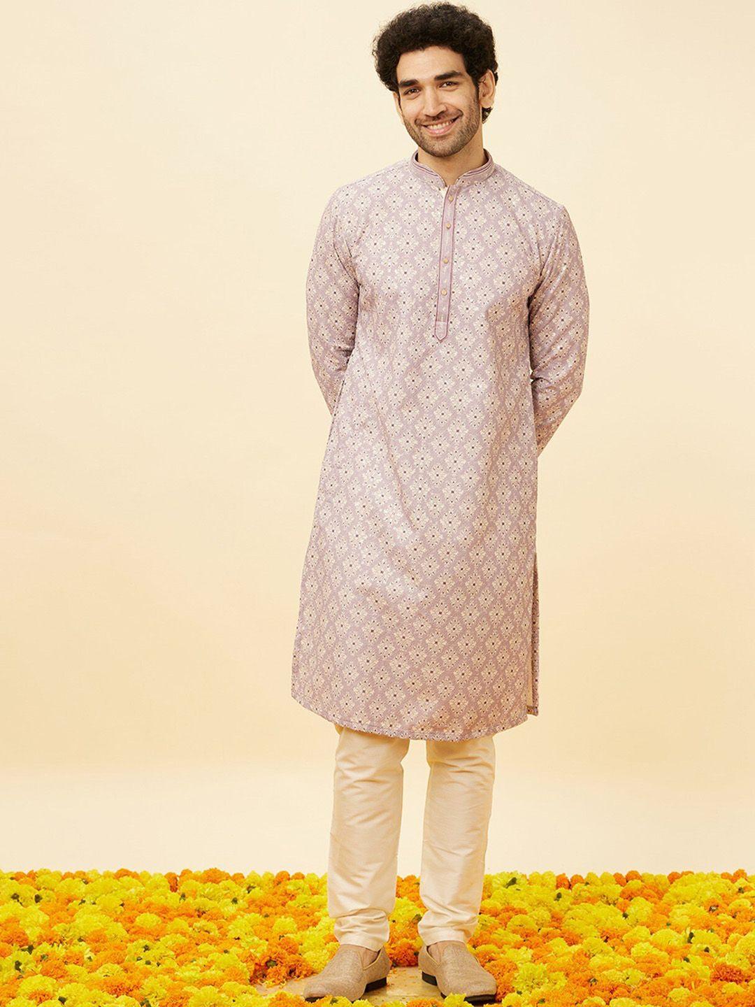 manyavar ethnic motifs printed kurta with pyjamas