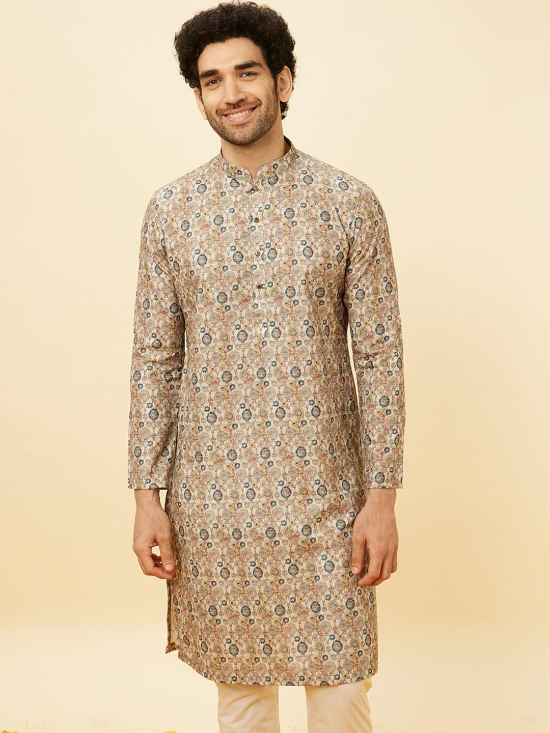 manyavar ethnic motifs printed straight kurta with pyjamas
