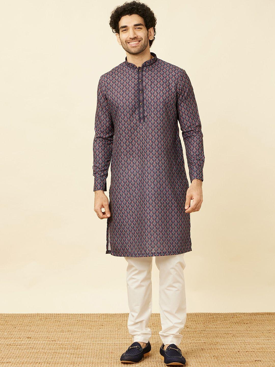 manyavar ethnic motifs woven design art silk straight kurta