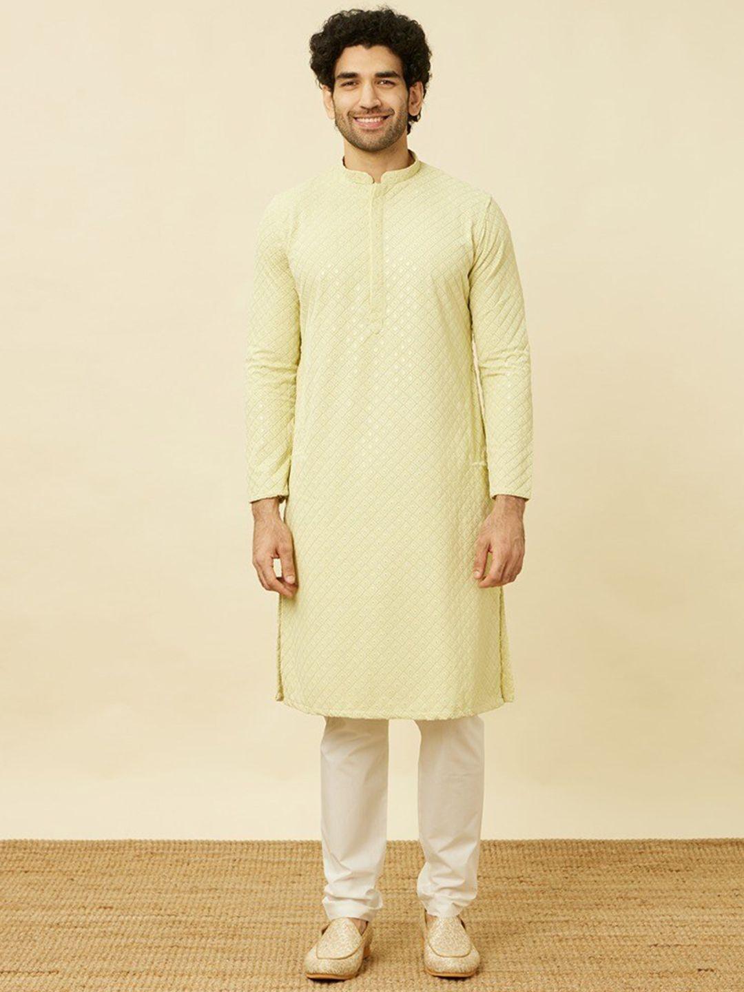 manyavar floral embroidered regular sequinned kurta with pyjamas