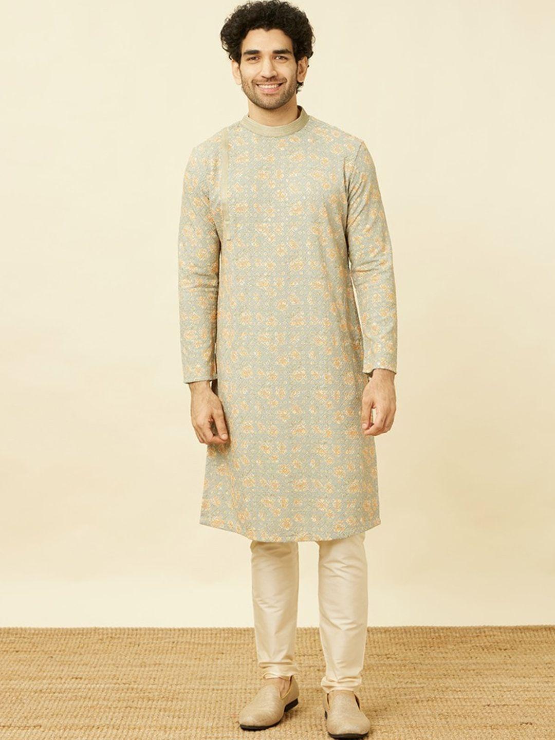 manyavar floral embroidered thread work kurta with pyjamas