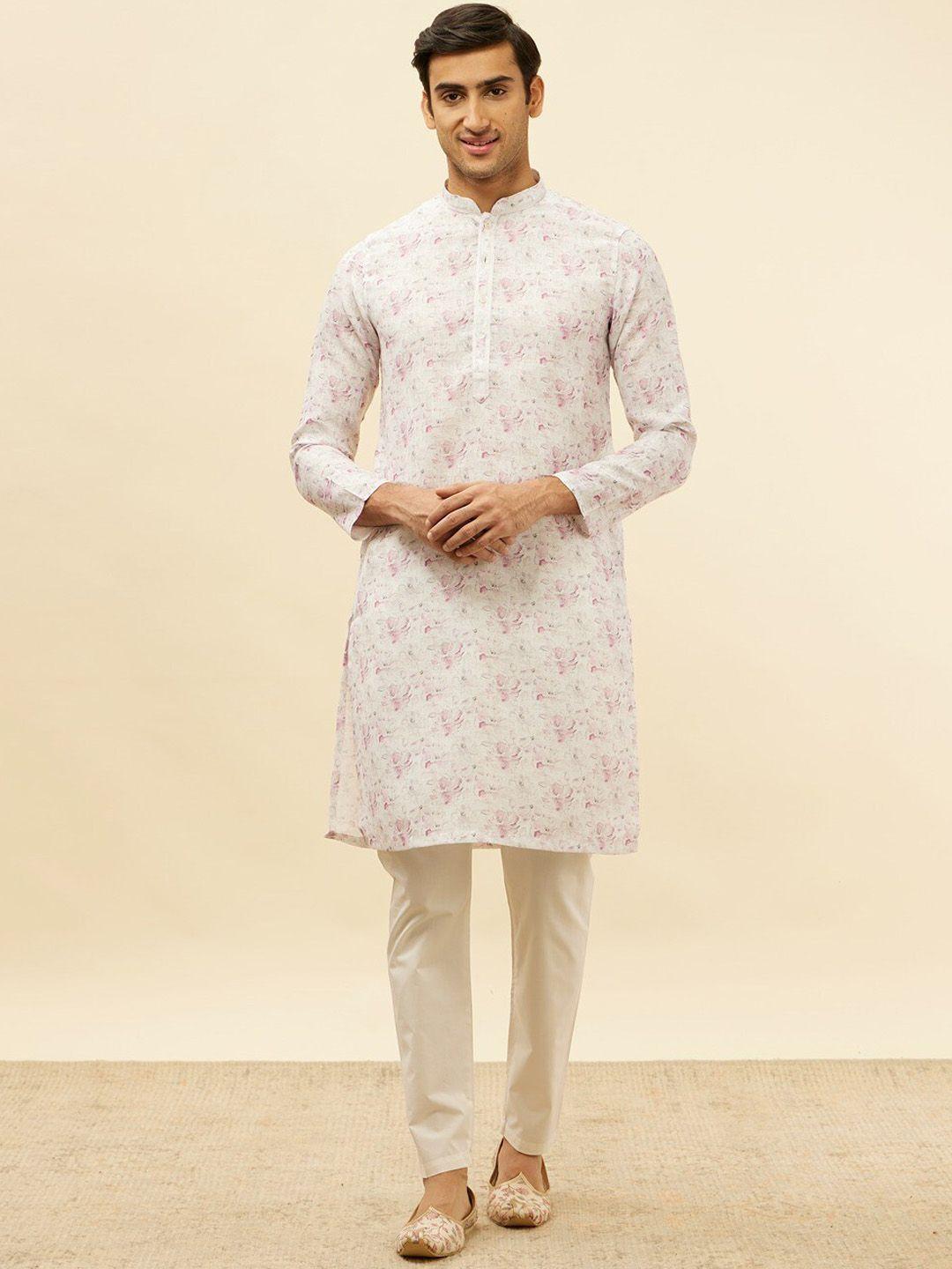 manyavar floral printed regular kurta with pyjamas