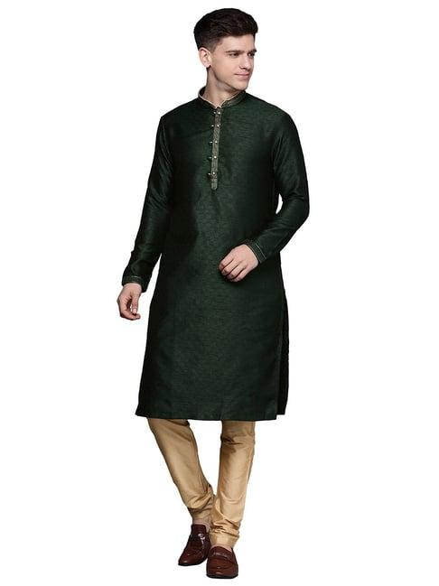 manyavar green regular fit kurta with churidar set