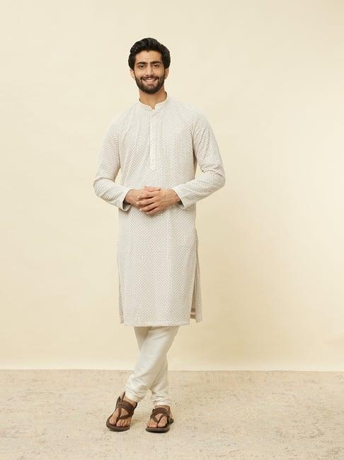 manyavar grey & beige regular fit embroidered kurta bottom set