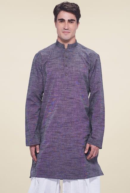 manyavar grey cotton full sleeves kurta