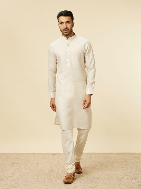 manyavar light beige regular fit kurta