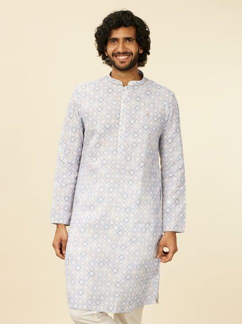 manyavar light grey regular fit printed kurta