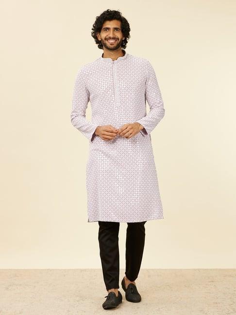 manyavar lilac & black regular fit embellished kurta bottom set