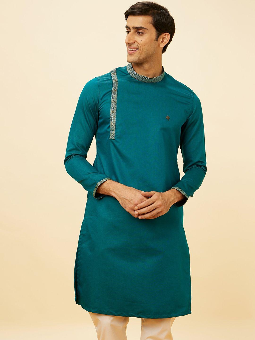 manyavar mandarin collar thread work angrakha kurta with pyjama