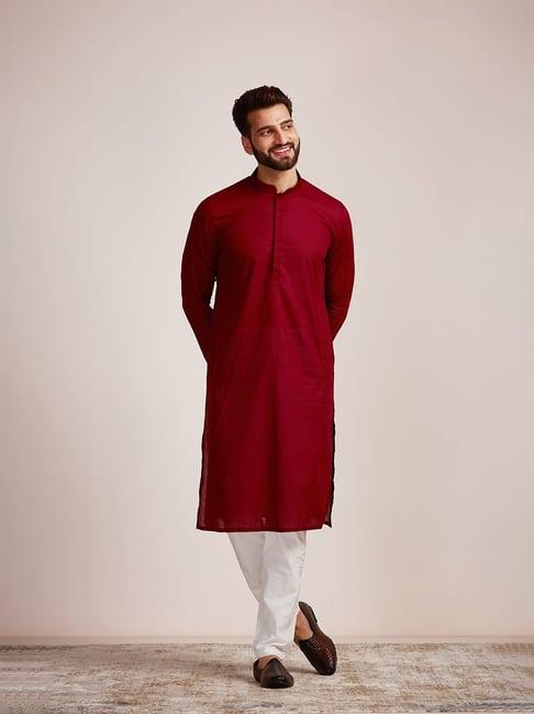 manyavar maroon regular fit kurta & pyjama set