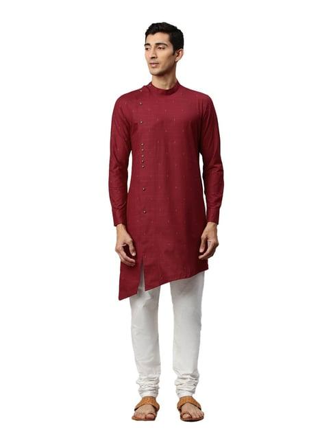 manyavar maroon regular fit self design kurta