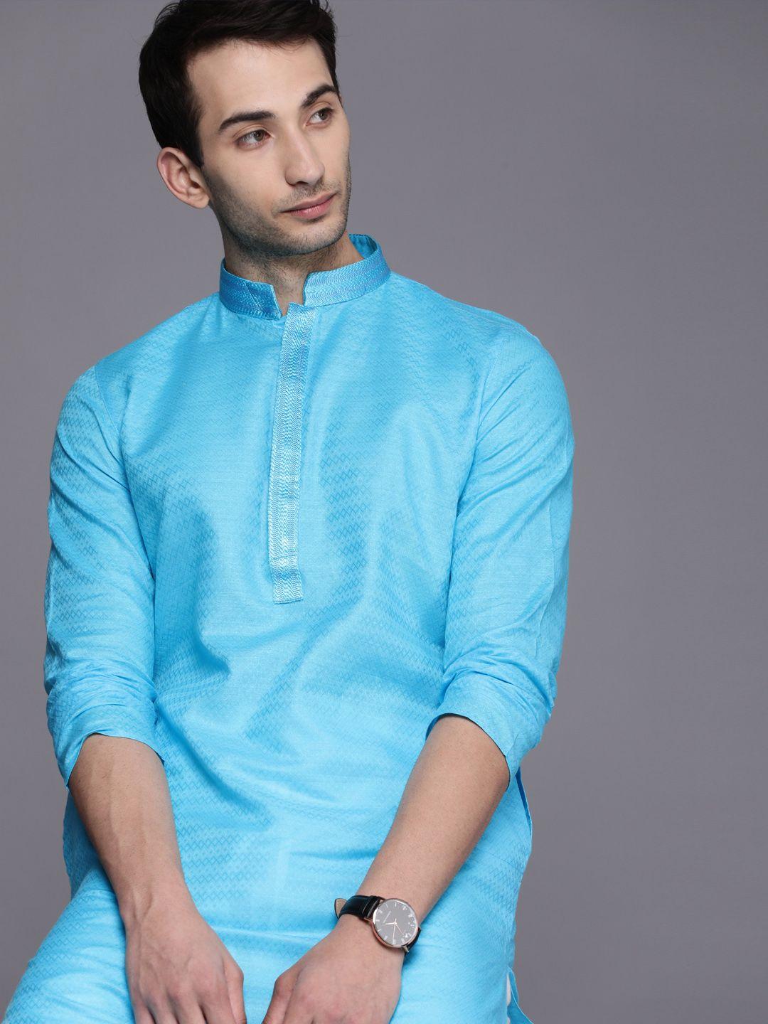 manyavar men blue regular kurta with pyjamas