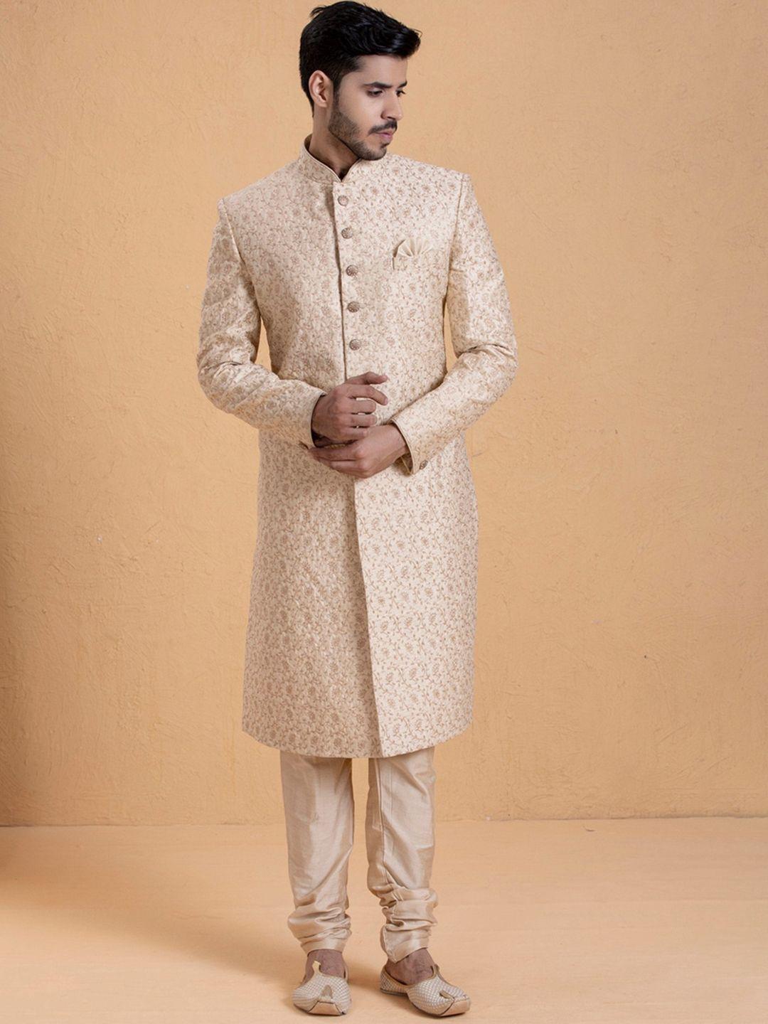 manyavar men embroidered art silk traditional sherwani set