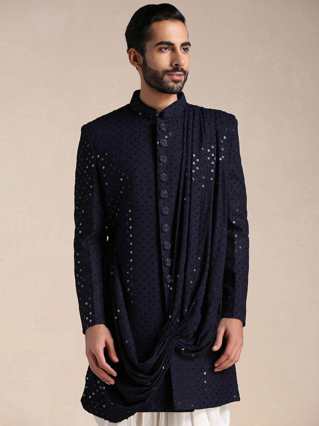 manyavar men embroidered sequinned sherwani set with dhoti pants