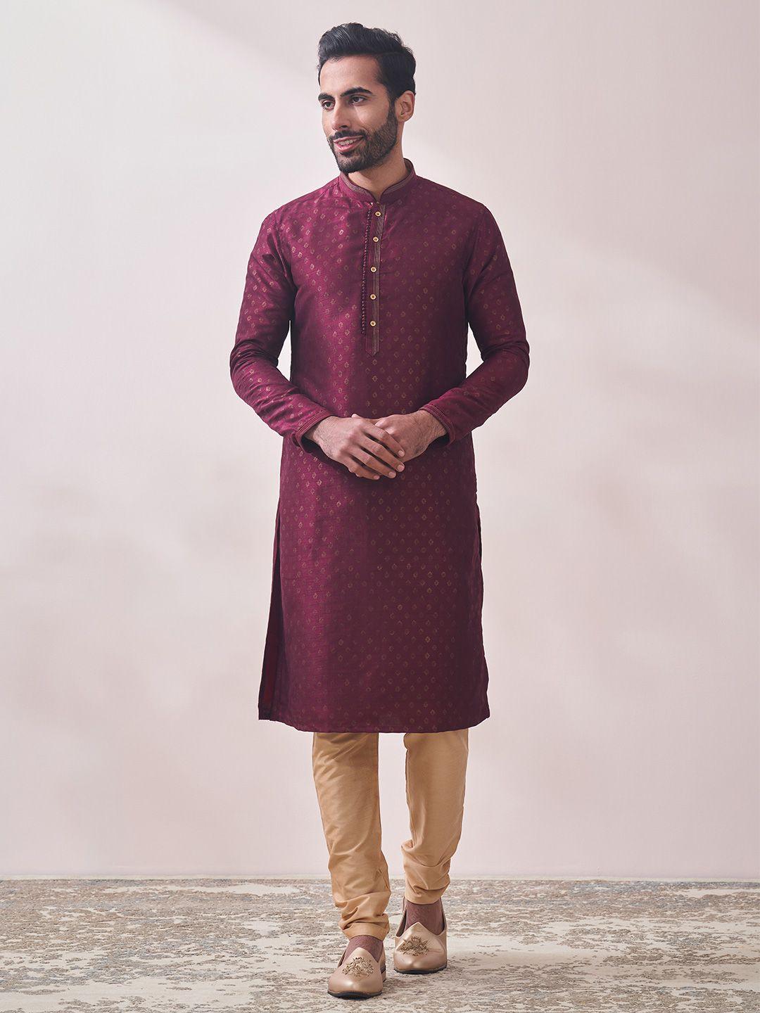 manyavar men ethnic motifs printed kurta with churidar