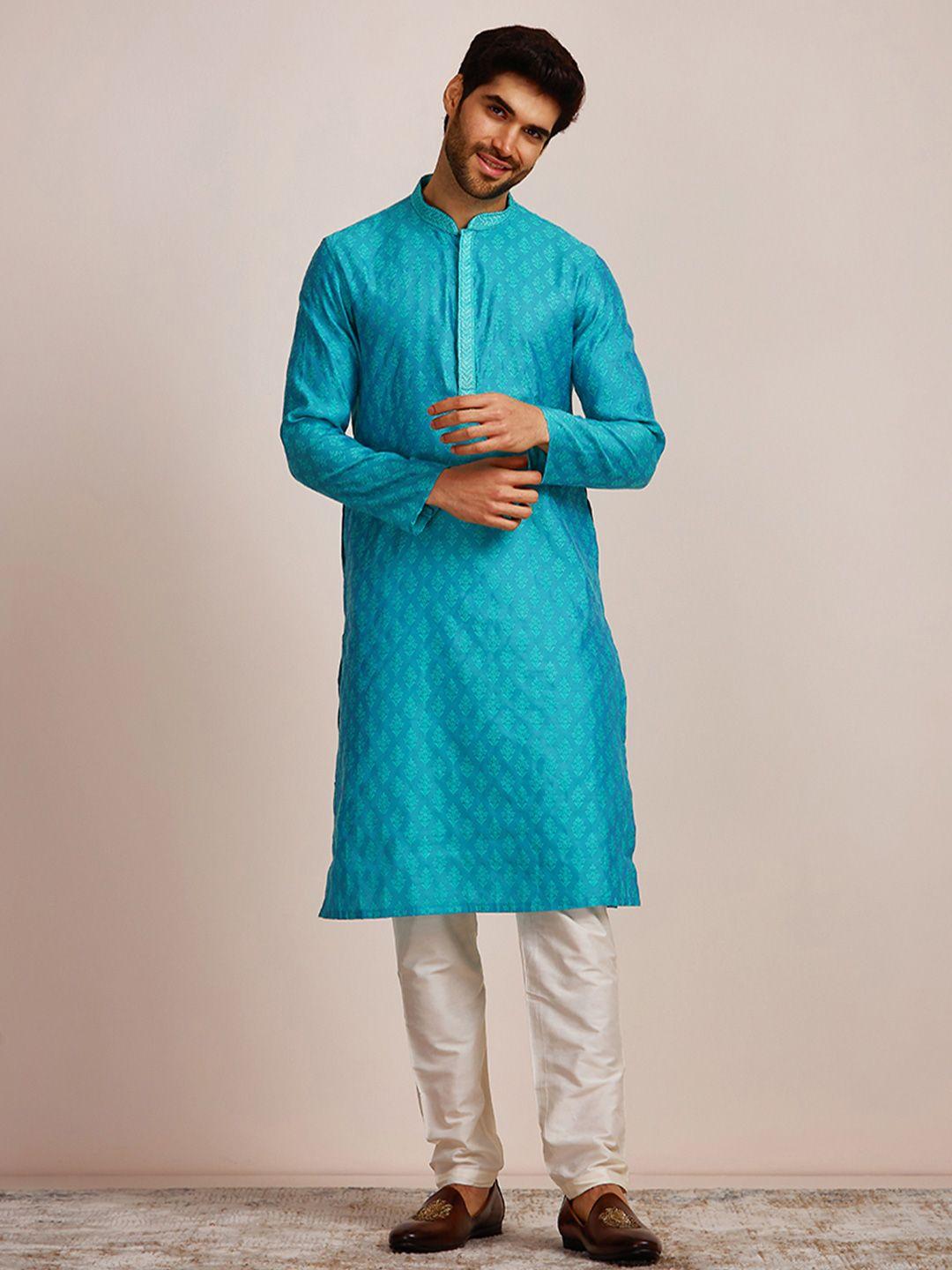 manyavar men ethnic motifs printed kurta with churidar