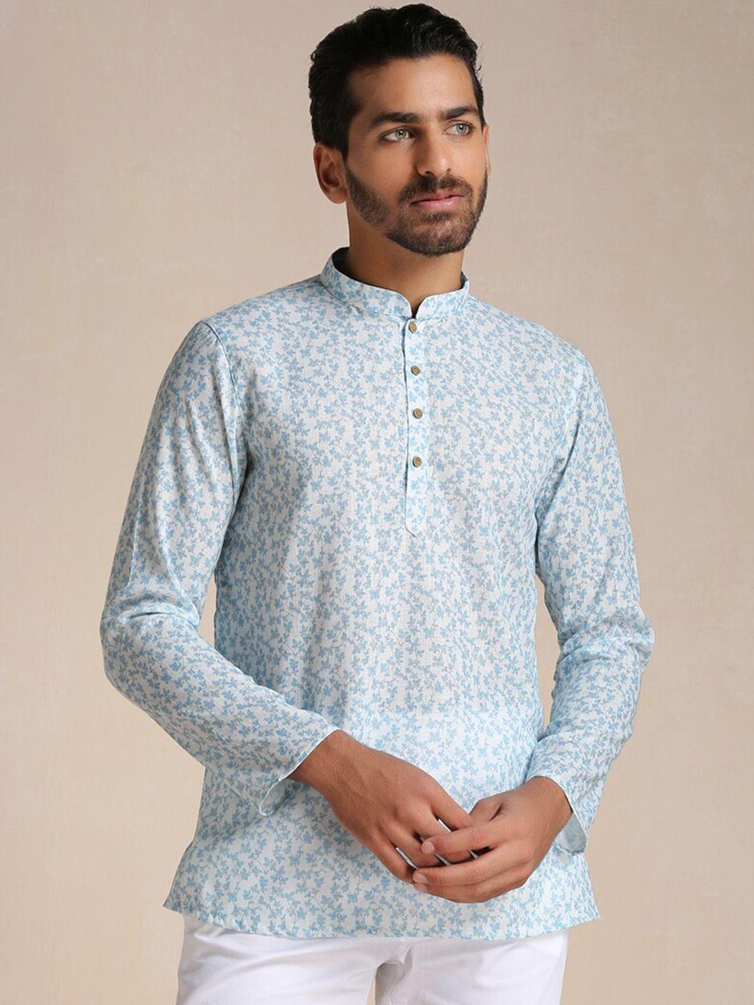 manyavar men floral printed cotton kurta