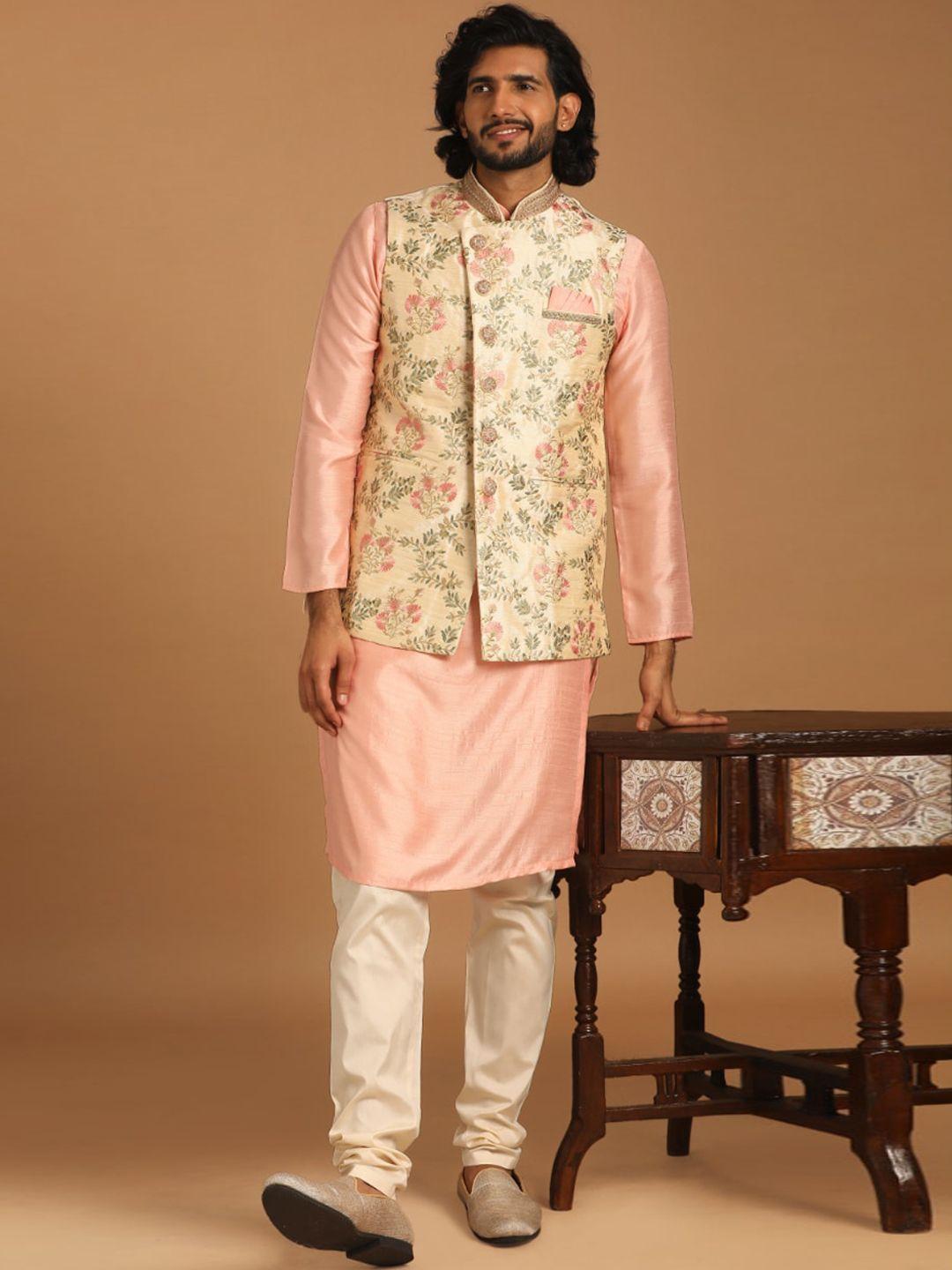 manyavar men printed kurta with churidar & jacket