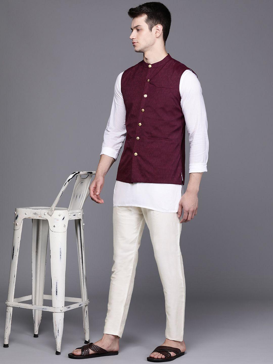 manyavar men white solid pencil fit cotton pyjamas